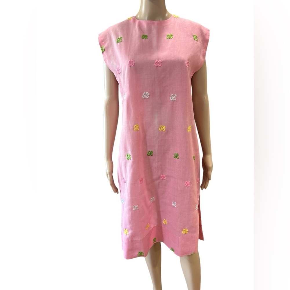 Embroidered Summer casual vintage hand crafted shift dress-L